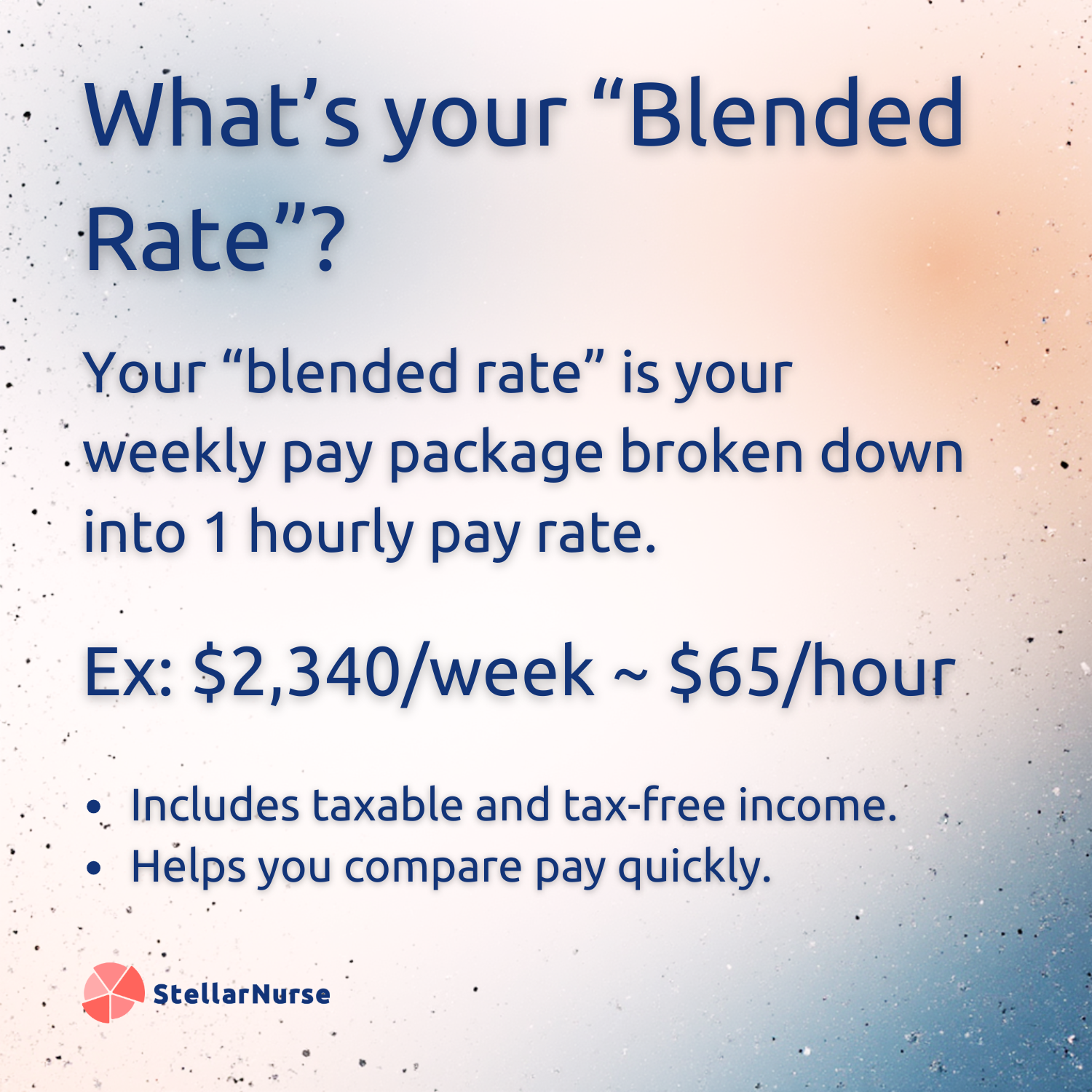 Blended rate graphic: weekly pay broken into one hourly rate, e.g. $2,340/week is about $65/hour