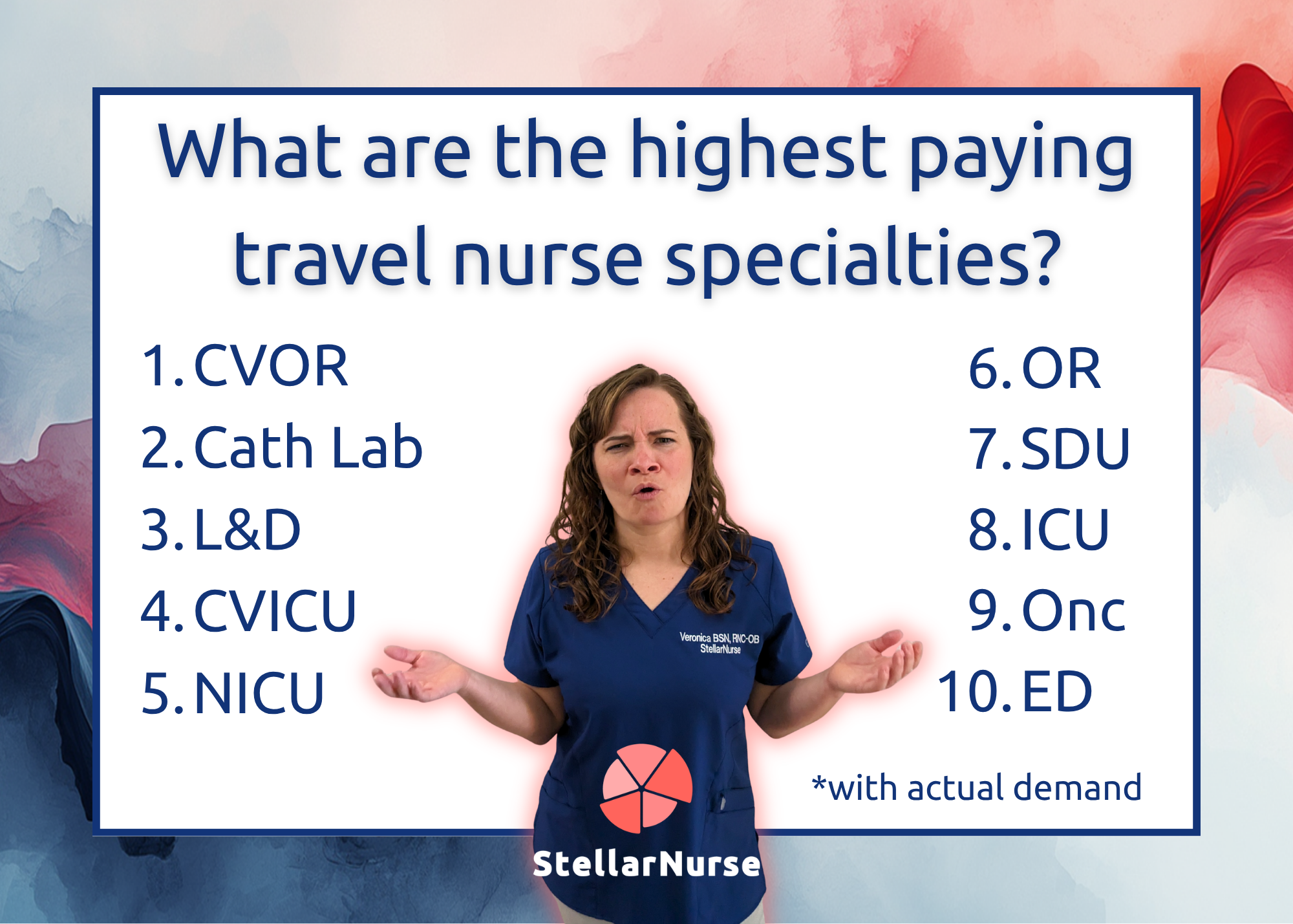 Numbered list of travel nurse specialties by average weekly salary, ranked by actual demand.